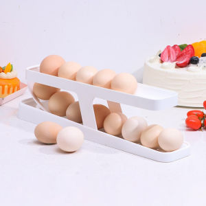 2 Tier Refrigerator Egg Tray Organizer Automatic Rolling Egg Storage Box Rack Egg Dispenser