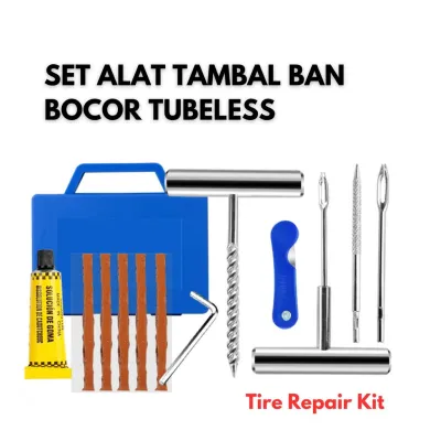 Tire Repair Kit Set Alat Tambal Ban Bocor Tubeless Tubles Mobil Motor Pebaikan Ban Otomatis BR069