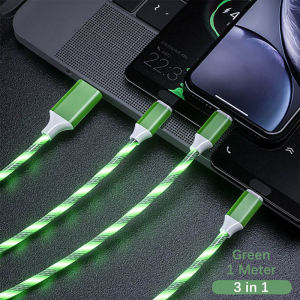 3 in 1 Flowing Charging Cable Fast Charger Cord LED Safer Smart Power 3.9FT Flexible Charging