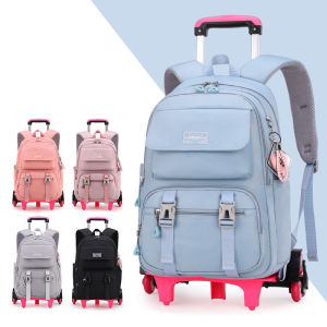 Girls 8-14 Years Old Student 6-wheel Trolley School Bag Nylon Waterproof Wear-resistant Large-capacity Detachable Backpack