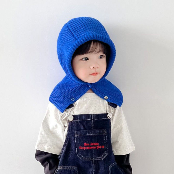 Solid Color Kids Hood Beanies Winter One Piece Scarf Cap for Children Soft  Warm Knitted Boys Girls Balaclava Hat Bonnet - Main Image