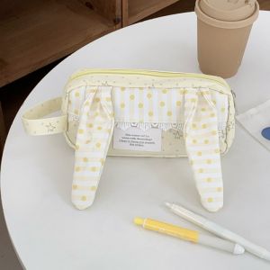 BLACKON Polka Dot Print Bunny Ear Dots Pencil Case Lace Trim Rabbit Big Ear Pencil Pouch Y2k Fashion  Storage Cloth Stationery Bag Stationery Holder