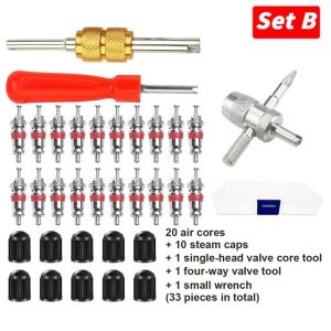 33Pcs/Set Valve Core Tire Repair Tool Car Bicycle Slotted Tire Valve Stem Core Remover Wrench Screwdriver Motorcycle Truck Replaceable Accessories
