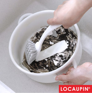 Locaupin Kitchen Brush Sink Bathroom Brushes with Scraper Tip Comfortable Grip Bristles for Pot Pan Cast Dishes Cleaning