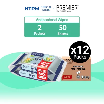 Premier Antibacterial Wet Wipes (50s x 2) x 12 Packets (Carton)