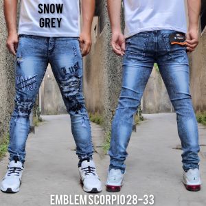 Celana Jeans Bordir Pria Clana Emblem Jins Sobek Celana Laki Laki Dewasa Panjang