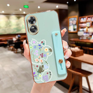 VRQR Cute Bear Phone Case with Same Color Bracket for OPPO A79 A17 A17K A18 Reno 8T 4G 5G A38 A78 A1 A2 Pro A1 5G 2023 A58 A98 5G F23 5G Casing Shockproof Camera Protector Soft Silicon Back Cover
