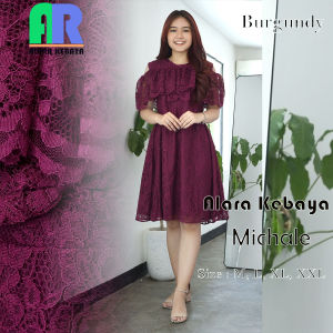 Dress Remaja Brukat Premium Dress Natal Imlek Tahun Baru Midi Dress Korean Style Michelle Burgundy