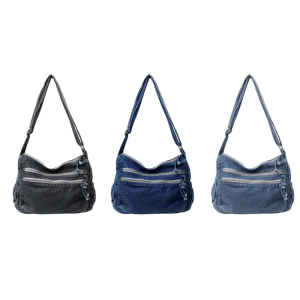 Large Capacity Women Denims Messenger Bag Multi Pockets Retro Washed Jeans Adjustable Strap Satchel Crossbody Handbag