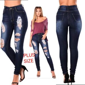 High waist PLUS SIZE fashion jeans for women with tattered 606