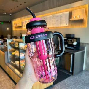 WASSUP Good-looking Summer Plastic Cup Milky Tea Cup Lucky Belly Cup Cute Wind Belt Straw Water Bottle With Handle