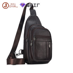 Chest bag mens crossbody bag top layer cowhide mens bag leather lightweight large capacity mens chest bag