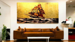 { Siêu sale cuối năm }Tranh sơn mài Thanh Bình Lê- THUẬN BUỒM XUÔI GIÓ size 80x160 cm / DÁT VÀNG - THỦ CÔNG - SANG TRỌNG