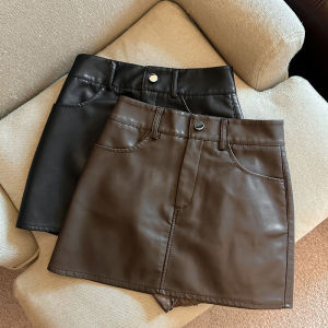 COD Spice Girl pu leather a word skirt women 2025 new fat mm large size high waist thin hip skirt coffee skirt 2026 new product