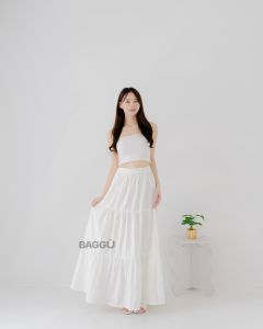BAGGU Nakia Layer Skirt OffWhite / Rok Linen / Rok Layer Putih / Korean Skirt