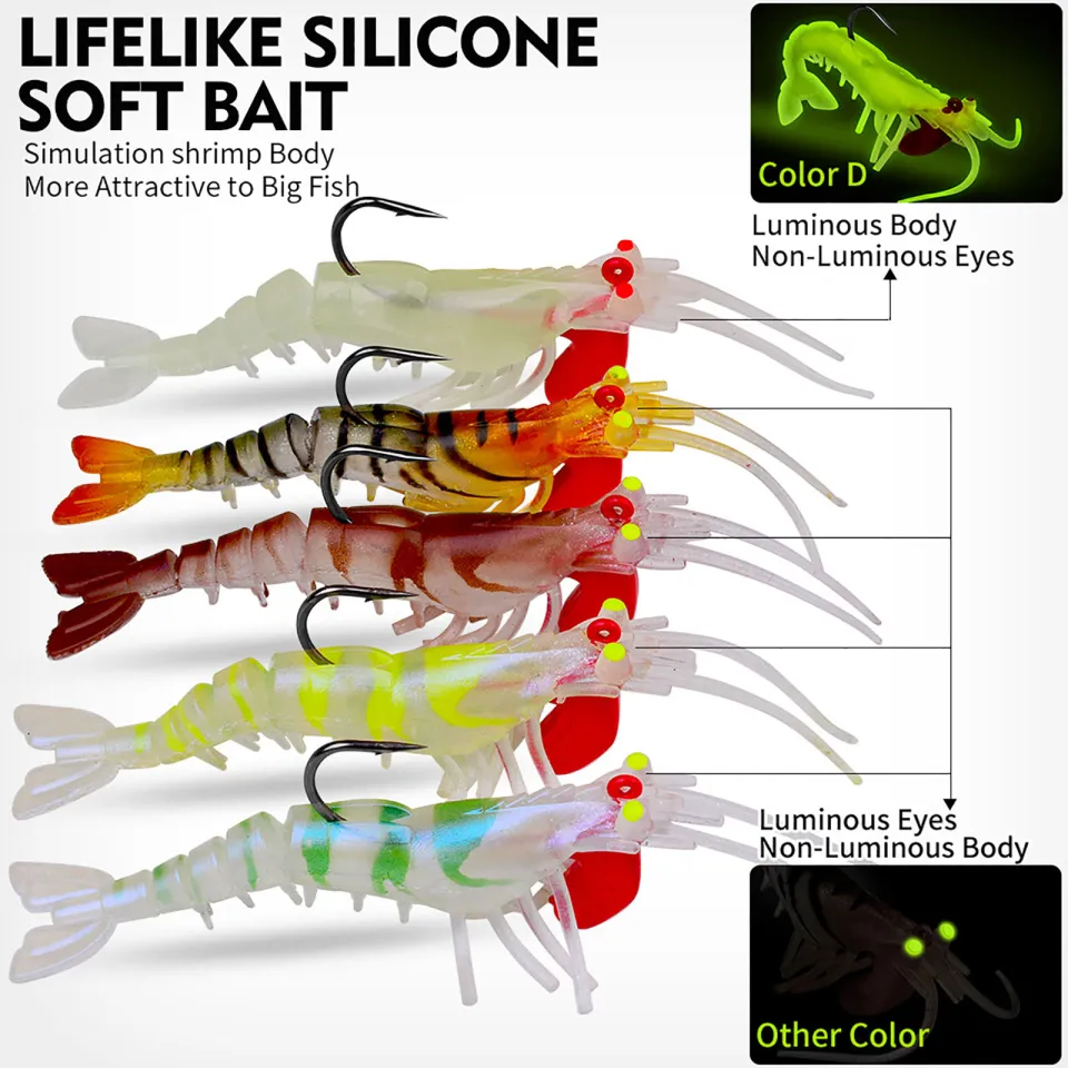 Artificial Luminious Shrimp Lure With Barbs Hooks Multi Segments Jointed  Soft Fishing Bait For Bass Fishing