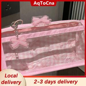 [COD] AqToCna Ship within 24 hours Sweet Bow Zipper Transparent Pencil Case Box Student Stationery Storage Bag Large Capacity Makeup Bag Cartoon Zipper Pen Bag