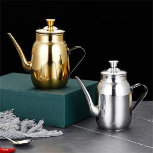 ZYJC Stainless Steel Oil Cruet Drip Free Spout Leakproof Pouring Oil Pot Easy To Clean Non- Slip Handle Metal Oil Kettle Soy Sauce