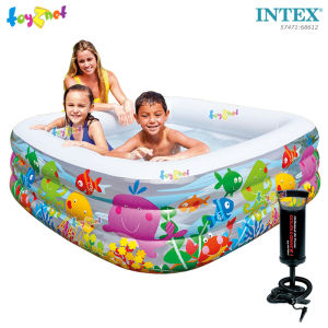 Intex สระสี่เหลี่ยมใสเคลียร์วิว อะแควเรี่ยมรุ่น 1.59x1.59x0.50 ม. รุ่น 57471 + ที่สูบลมดับเบิ้ลควิ๊ก วัน