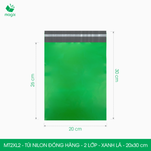 MT2XL2 - 20x30 cm - Combo 100 túi nilon niêm phong đóng hàng 2 lớp - Xanh lá