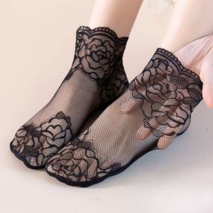 Lace Invisible Socks High Elasticity Rose Mesh Silk Ankle Socks Ultrathin Non-Slip Breathable
