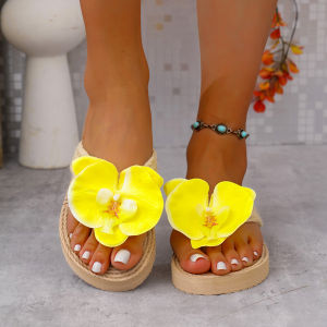 [Free Shipping] Floral Summer Sandals Fashionable Thick-Soled Thai-Style Flip-Flops Beach Shoes Non-Slip For Vacations Ethnic Style