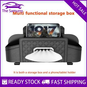 Samurry ✨Hot Sale✨ Multifunctional Car Seat Back Leather Tissue Storage Box Phone And Tablet Stand Place Water Cup Portability Trash Hook Bag