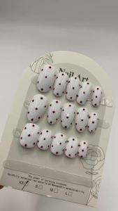 Cute White Red Polka Dot Press On Nails Medium Oval Handmade Reusable Fake Nails DIY Nail Art for Girls