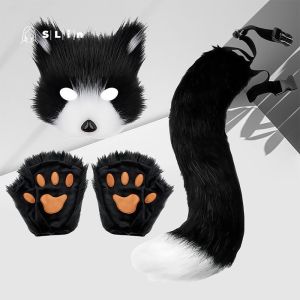 Erotic Mask Set Women Fox Tail Plush Mask Faux Halloween Mask Set