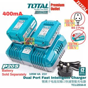 TOTAL Tools P20s 20V series Dual Port Fast Intelligent Charger 4A 105w 锂离子电池双端口快速智能充电器 ~ TCLI2034-8