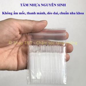 Tăm xỉa răng nhựa nguyên sinh hộp 200 cây nhỏ dẻo dai làm sạch kẽ răng thuận tiện cho người niềng răng chỉnh nha-TIVT
