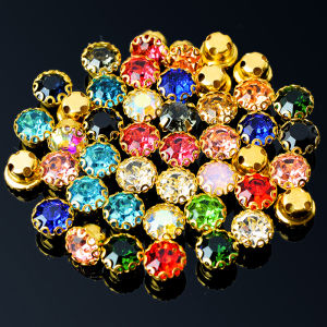 36ชิ้น6มิลลิเมตรสีแก้วคริสตัลเย็บบน Rhinestones ดอกไม้กรงเล็บโนเกียรอยขีดข่วนฐานทองปูมนี้ให้บริการแสดงผล