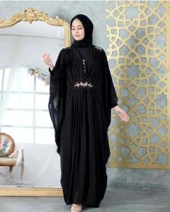 Kaftan Lebaran Najah Fashion Maheera 2026 - Dress Gaun Motif Polos dengan Aplikasi Mutiara Payet Ukuran ML/XL/XXL