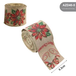 W0AGZ4J2 2m Christmas Ribbon DIY Xmas Gift Burlap Ribbon  Lmitation Linen Fabric Swirl Ribbon
