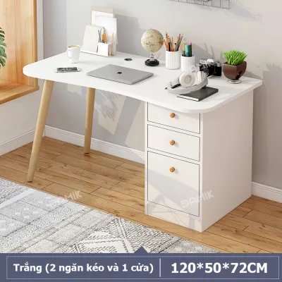DAMIK-Bàn học liền giá sách tủ sách gia đình bàn viết và làm việc bằng gỗ hiện đại đa năng học tập làm việc bàn ăn..cứng cáp mới.