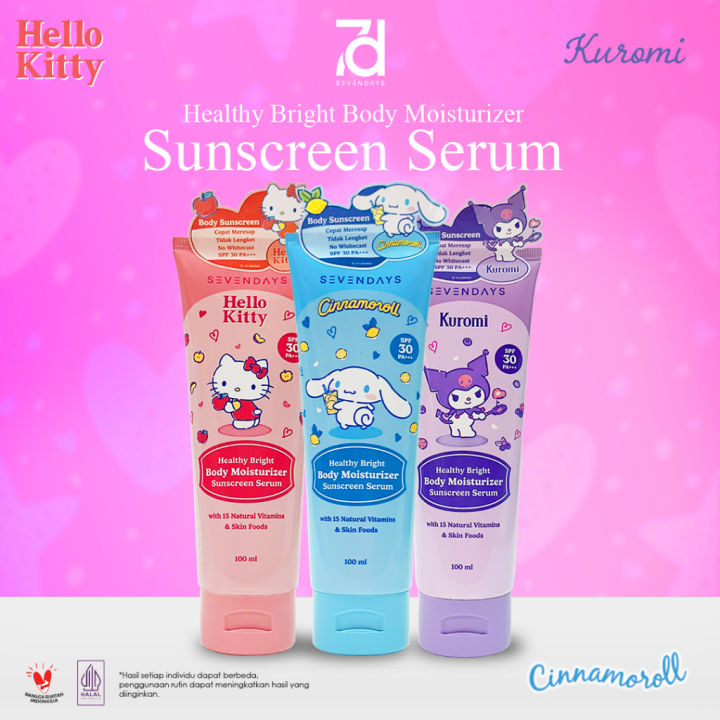 manfaat l glutathione moist whitening lotion spf 70 SevenDays Healthy Bright Body Sunscreen Serum | 30 PA+++ | Cinnamoroll | Hello Kitty | Kuromi + Keychain Tekstur Ringan Tidak Lengket Wangi Sesuai Mood - Lazada sale-12.12