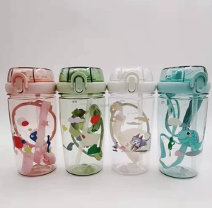 BOTOL MINUM 7305 ANAK LUCU KARAKTER HEWAN FREE SEDOTAN DAN TALI 550 ML BPA FREE DAIMURA STORE