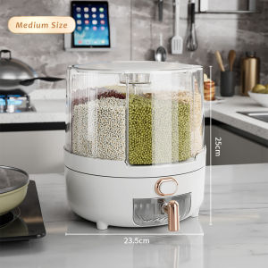 JustLiving 360° Rotating Rice Bucket Household Compartment Grain Flour Storage Insect-Proof Moisture-Proof Sealed Box Multifunction Cereal Rice Dispenser Food Storage Bucket