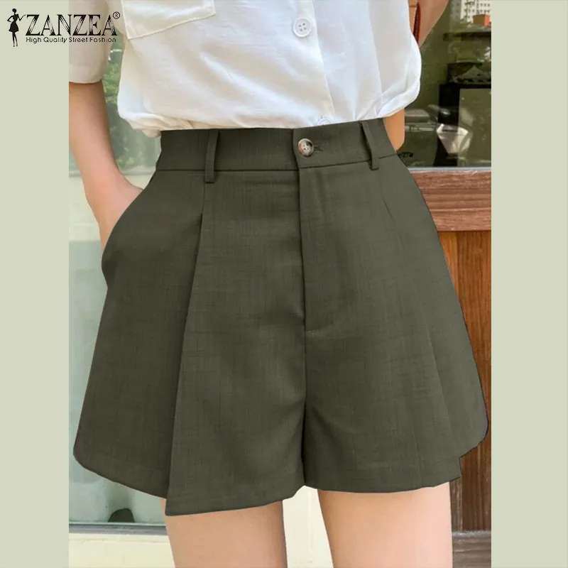 MOMONACO ZANZEA Korean Style Women's Pants Business Casual Pleated Shorts  Fashion Loose Solid Short Pants #10