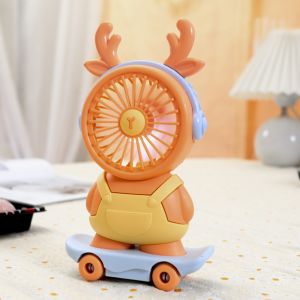 Cartoon Fan Skateboard Desktop USB Charging Fan Student Handheld Night Light 2-speed Adjustable Fan