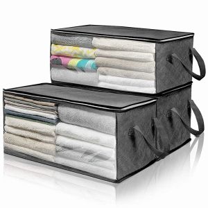 Large-Capacity Comforter Storage Bag/Portable Foldable Clothes Organizer/Dustproof Non-woven Durable Zipper Closet Storage Bag