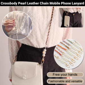Crossbody Pearl Leather Chain Mobile Phone Lanyard Fashion Womens Long Neck Strap Universal Pearl Chain