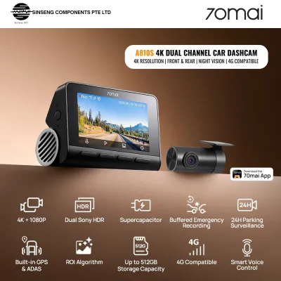 70mai A810S 4K Dual-Channel 4G Dash Cam with ADAS and 24H Parking Mode Supports 512GB