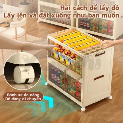 Tủ đựng đồ nhà bếp gấp gọn tủ đựng quần áo đa năng có bánh xe 360 chất liệu nhựa PP cao cấp