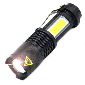 Senter LED Zoomable Q5+COB Waterproof dengan Plug EU untuk Outdoor dan Camping - Hitam