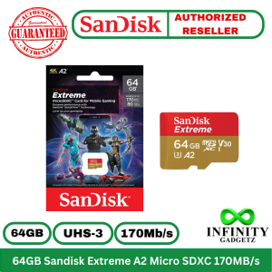 SanDisk Extreme 64GB Micro SD Class 10 170MB/s U3 V30 4K Mobile Gaming Edition for Nintendo Switch Steam Deck ROG Ally SDSQXAH-064G