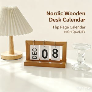 Nordic Simple Wooden Flip Page Desk Calendar Multicolor Mini Desktop Calendar Small Table Ornament Home Office Study Tabletop Decor Daily Planner Desktop Decorative Accessory