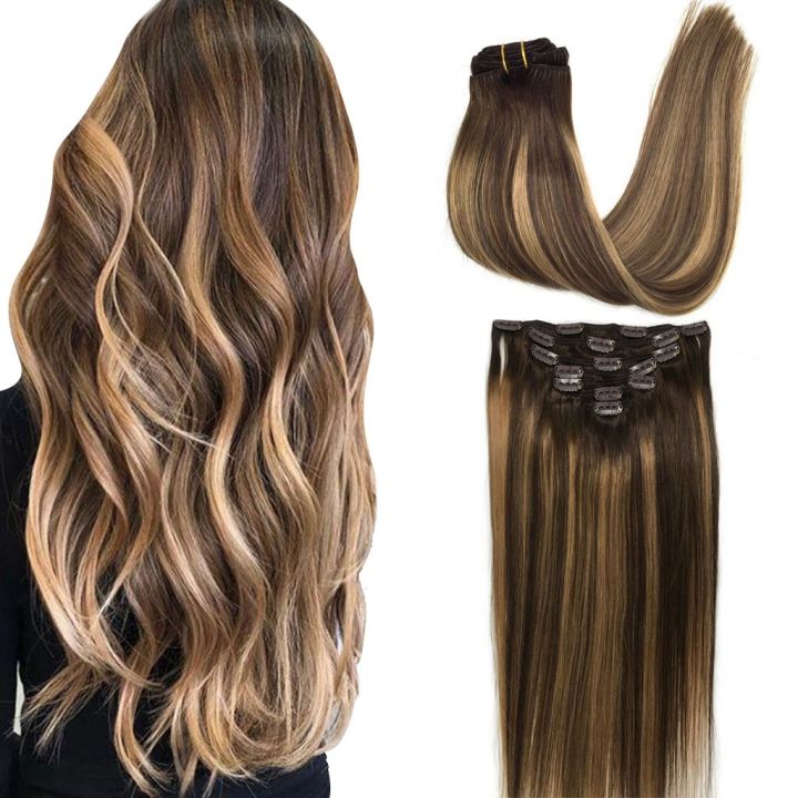 Googoo 7pcs 120g Hair Extensions Clip in Remy Ombre Chocolate