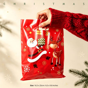 10pcs Christmas Gift Bag Reusable Plastic Goodies Bags Party Favor Bags With Handles Santa Claus Candy Bag Loot Bags For Giveaways Xmas New Year Holiday Party Favor Supplies