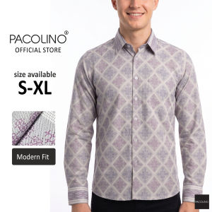 Pacolino Malaysia Men Premium Batik Songket Long Sleeve Modern Fit - Gray Colour 22626-SK0265-B